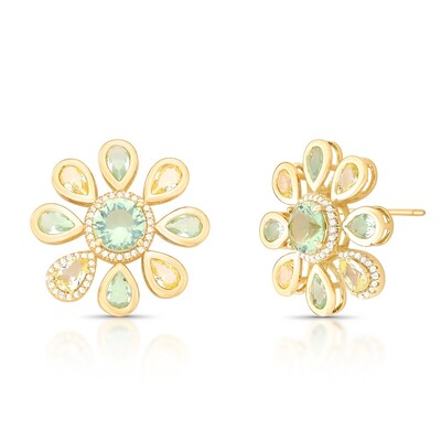 Foto Brinco Flor Aquamarine em Dourado