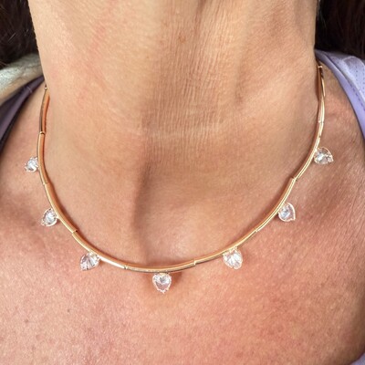 FotoColar Canutilhos Lisos Grandes com Corações de Zircônias em Dourado