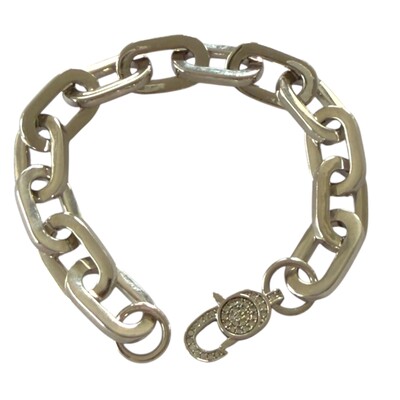 Foto Pulseira Elos Longos e Chatos Fecho Cravejado