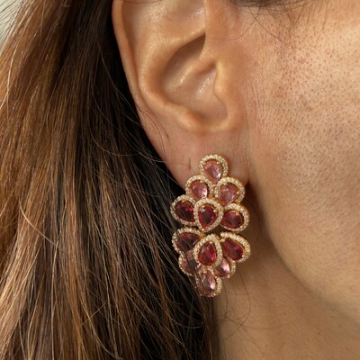 FotoBrinco Gotas Rubi Fusion Cravejado com Zircônias em Dourado