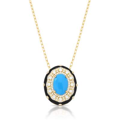 Foto Colar Pingente Oval com Turquesa, Esmaltado em Preto com Zircônias