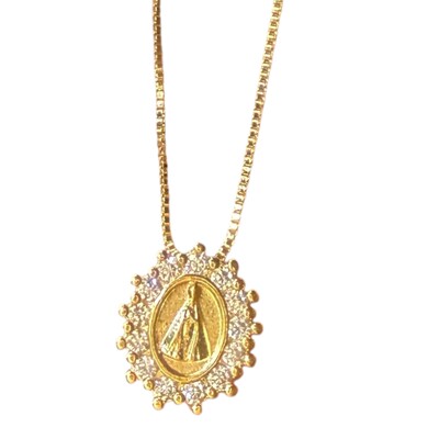 Foto Colar N Sra Aparecida com Zircônias Laterais em Dourado