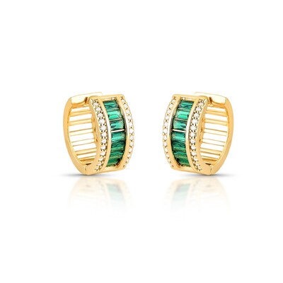 Foto Brinco Argola Larga com Zircônia Baguete e Zircônias Cravejadas na Lateral em Dourado