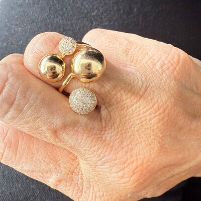 FotoAnel Bolas Lisas e Cravejadas com Zircônias em Dourado