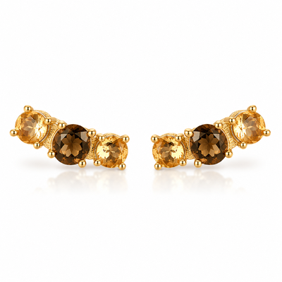 Foto Brinco Earhook Brown e Citrinos em Dourado