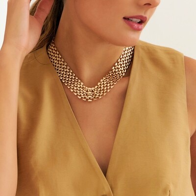 FotoGargantilha 4 Fileiras de Gomos em Dourado