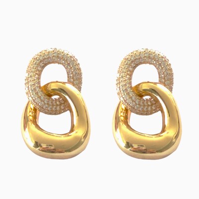 Foto Brinco Elo Liso e Cravejado com Zircônias em Dourado