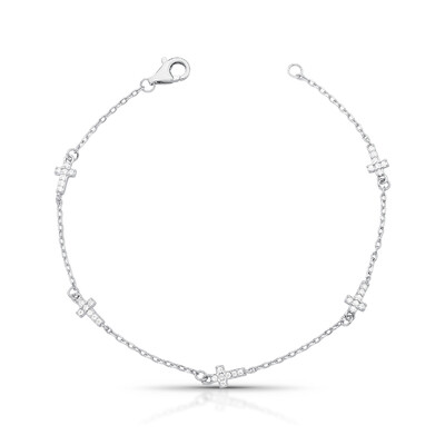 Foto Pulseira Fininha com 5 Cruzinhas Cravejadas em Prata 925