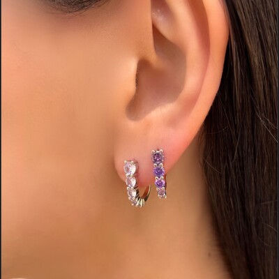 Foto Brinco Earhook Gancho Degradee Zircônias em Ródio