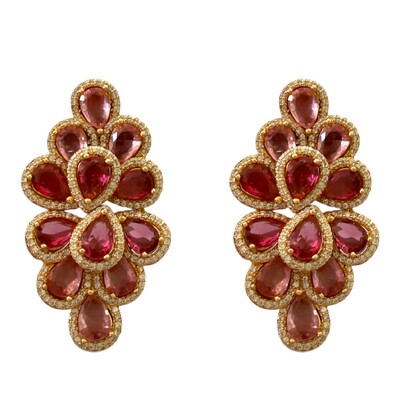 Foto Brinco Gotas Rubi Fusion Cravejado com Zircônias em Dourado