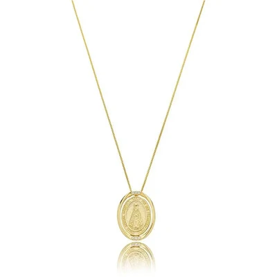 Foto Colar com Pingente Oval N Sra Aparecida com Zircônias em Dourado