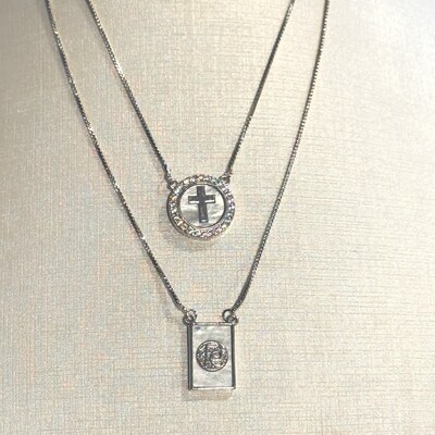 FotoEscapulário Cruz e Fé Madrepérola em Ródio