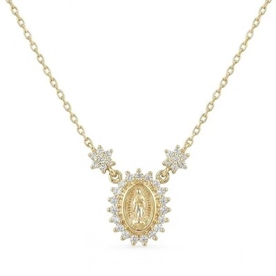 Foto Colar N Sra das Graças 0,005CT com Banho de Ouro em Prata 925