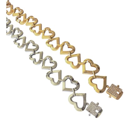 Foto Pulseira Corações Vazados com Fecho Cravejado com Zircônias