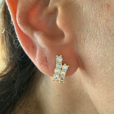 FotoBrinco Earcuff 2 Filas com Zircônias em Dourado