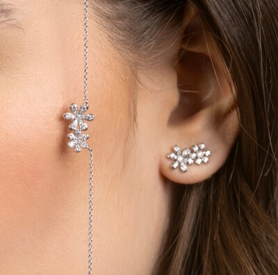FotoBrinco 2 Florzinhas Cravejadas com Zircônias em Ródio