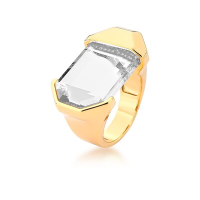 Foto Anel Cristal Retangular em Dourado