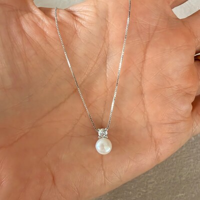 FotoColar Delicado Pérola Natural e Zircônia em Prata 925