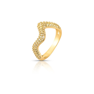 Foto Anel Onda Cravejado com Zircônias em Dourado