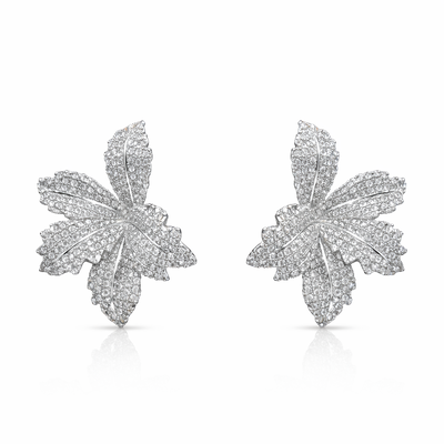 Foto Brinco Folhas Abertas Cravejadas com Zircônias em Ródio