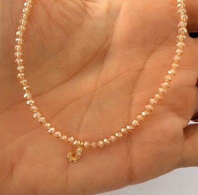 Foto Colar Cristal Dourado com Letra Inicial Cravejada com Zircônias em Dourado