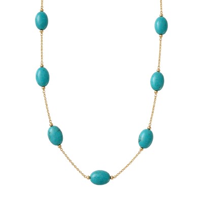 Foto Colar Pastilhas Turquesa Natural em Dourado