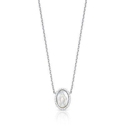 Foto Colar Nossa Senhora das Graças em Madrepérola com Zircônias na Prata 925