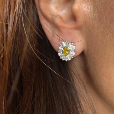 FotoBrinco Princesa Oval Citrino com Zircônias em Ródio