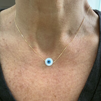 FotoColar Veneziana Fina com Olho Grego De Madrepérola em Dourado