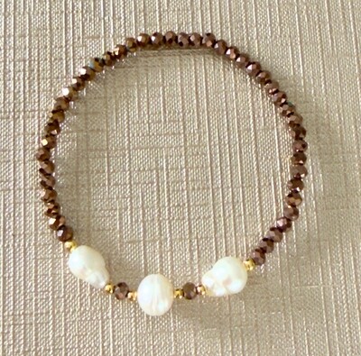 Foto Pulseira Cristal com 3 Pérolas de Água Doce