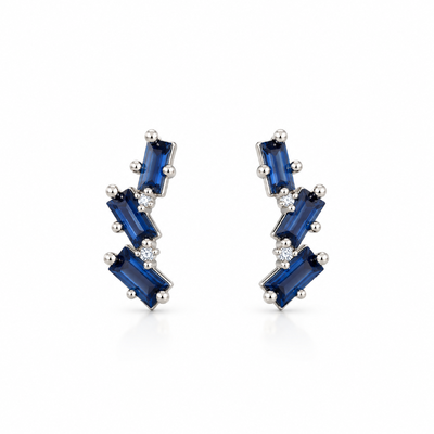 Foto Brinco Earcuff Baguetes Safiras em Rodio