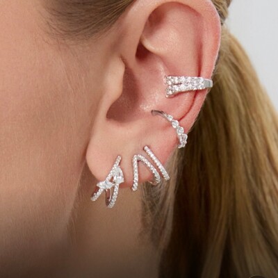 FotoBrinco V Cravejado com 2 Gotas Zircônias em Prata 925