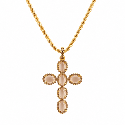 Foto Colar Cruz com Morganita em Dourado