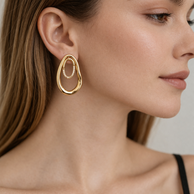 FotoBrinco Orgânico Duplo com Zircônias em Dourado