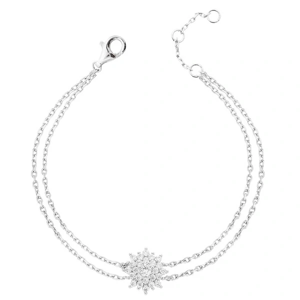 Pulseira Dupla com Flor Cravejada com Zircônias em Ródio