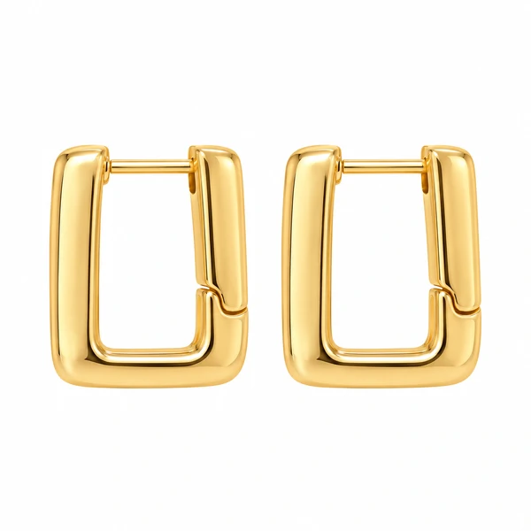 Brinco Argola Retangular Lisa em Dourado