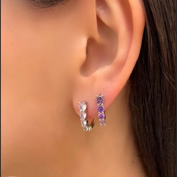 Brinco Earhook Gancho Degradee Zircônias em Ródio