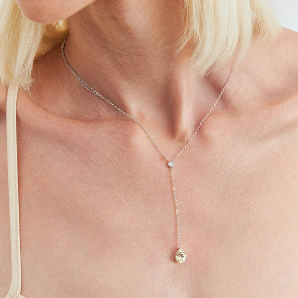 Colar Gravatinha c Gota Citrino em Prata 925