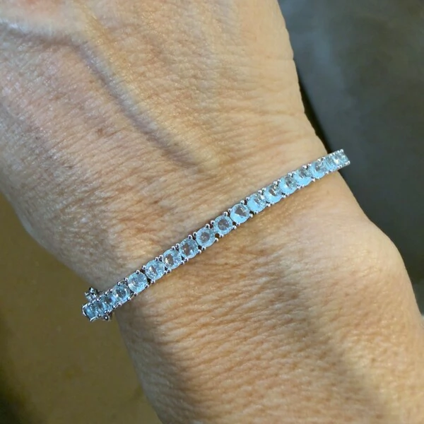 Pulseira Riviera Caixa Quadrada Água Marinha Fusion em Ródio