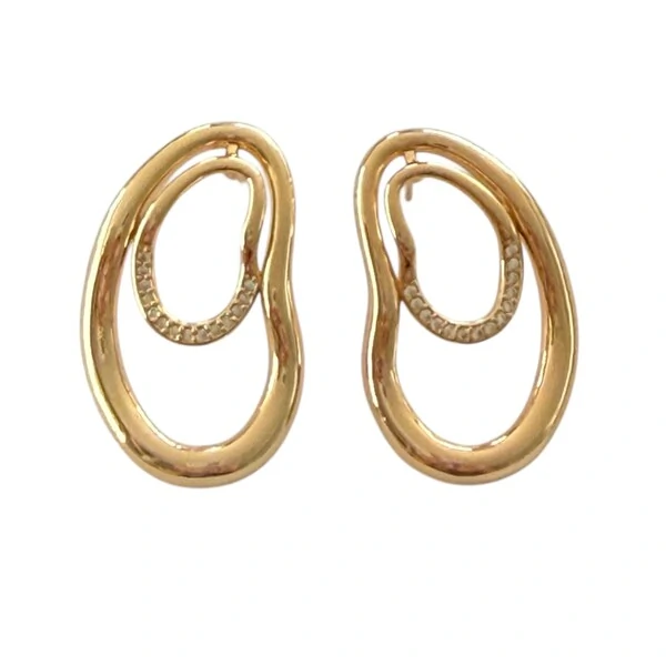 Brinco Orgânico Duplo com Zircônias em Dourado