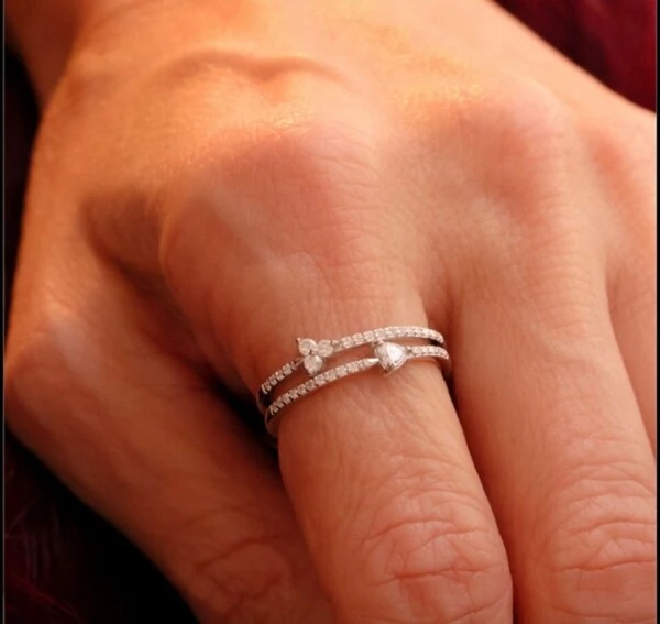 Anel Duplo Moissanite 3,3MM 0,1CT em Prata 925