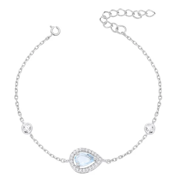 Pulseira Gota Princesa Água Marinha em Ródio