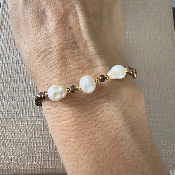 Pulseira Cristal com 3 Pérolas de Água Doce