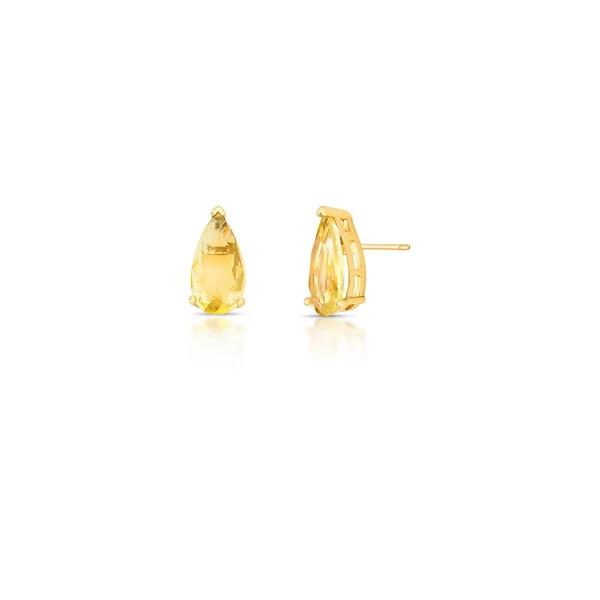 Brinco Gota Longa Citrino em Dourado