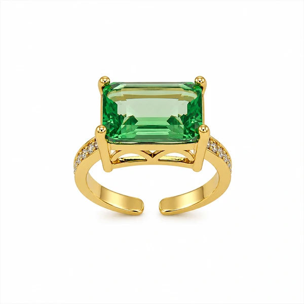 Anel Retangular Zircônias em Dourado