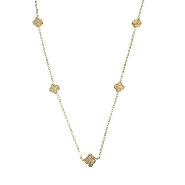 Colar Trevinhos Cravejados com Zircônias em Dourado