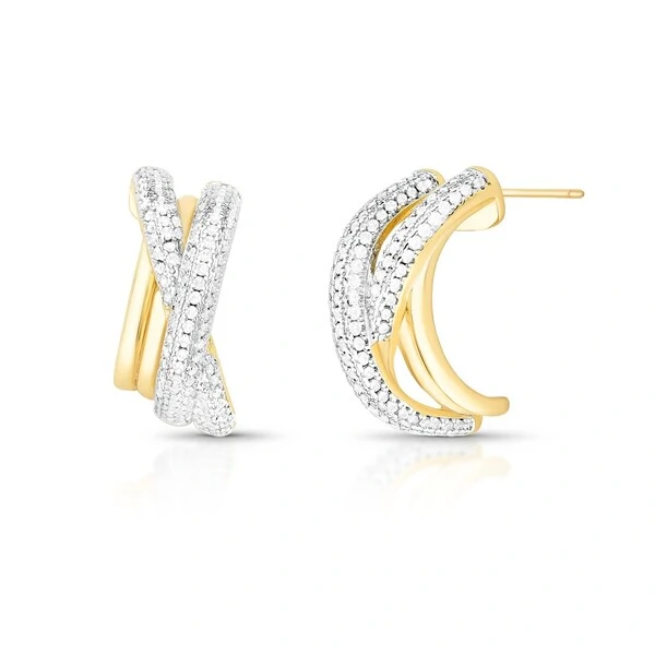 Brinco X Cravejado com Zirconias em Rodio e Dourado