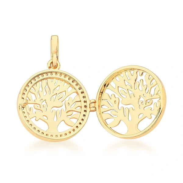 Colar Relicário Árvore da Vida Cravejado com Zircônias Dourado