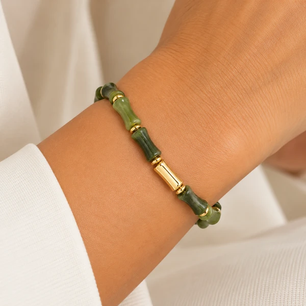 Pulseira Bambu Jade em Dourado