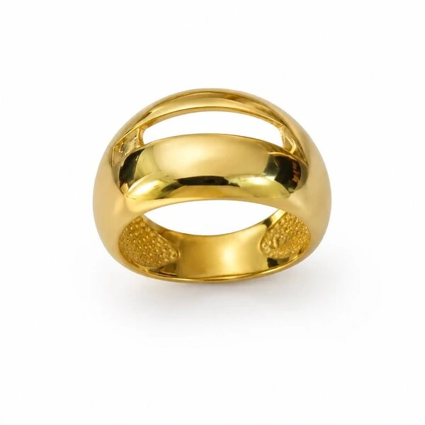 Anel Largo com Recorte e Zircônias em Dourado